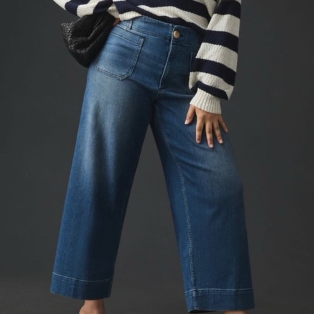 Anthropologie Maeve the Colette Denim Cropped Wide Leg Jeans Size 28 - Picture 2 of 11
